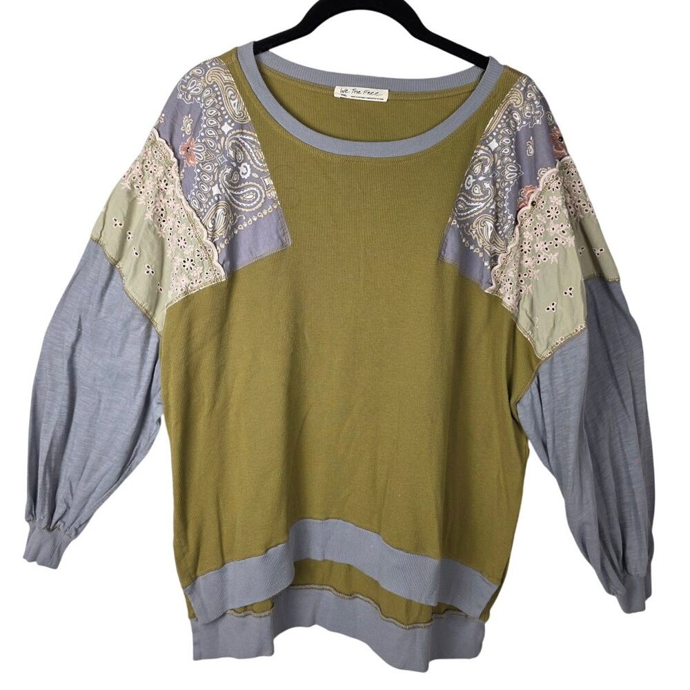 Free People We The Free Mixed & Meshed Colorblock Patchwork Floral Knit Top - S